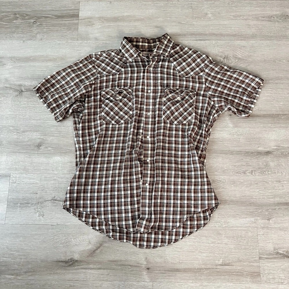 Levis Plaid Western Shirt Mens Large Made In Korea Pearl Snap Short Sleeve